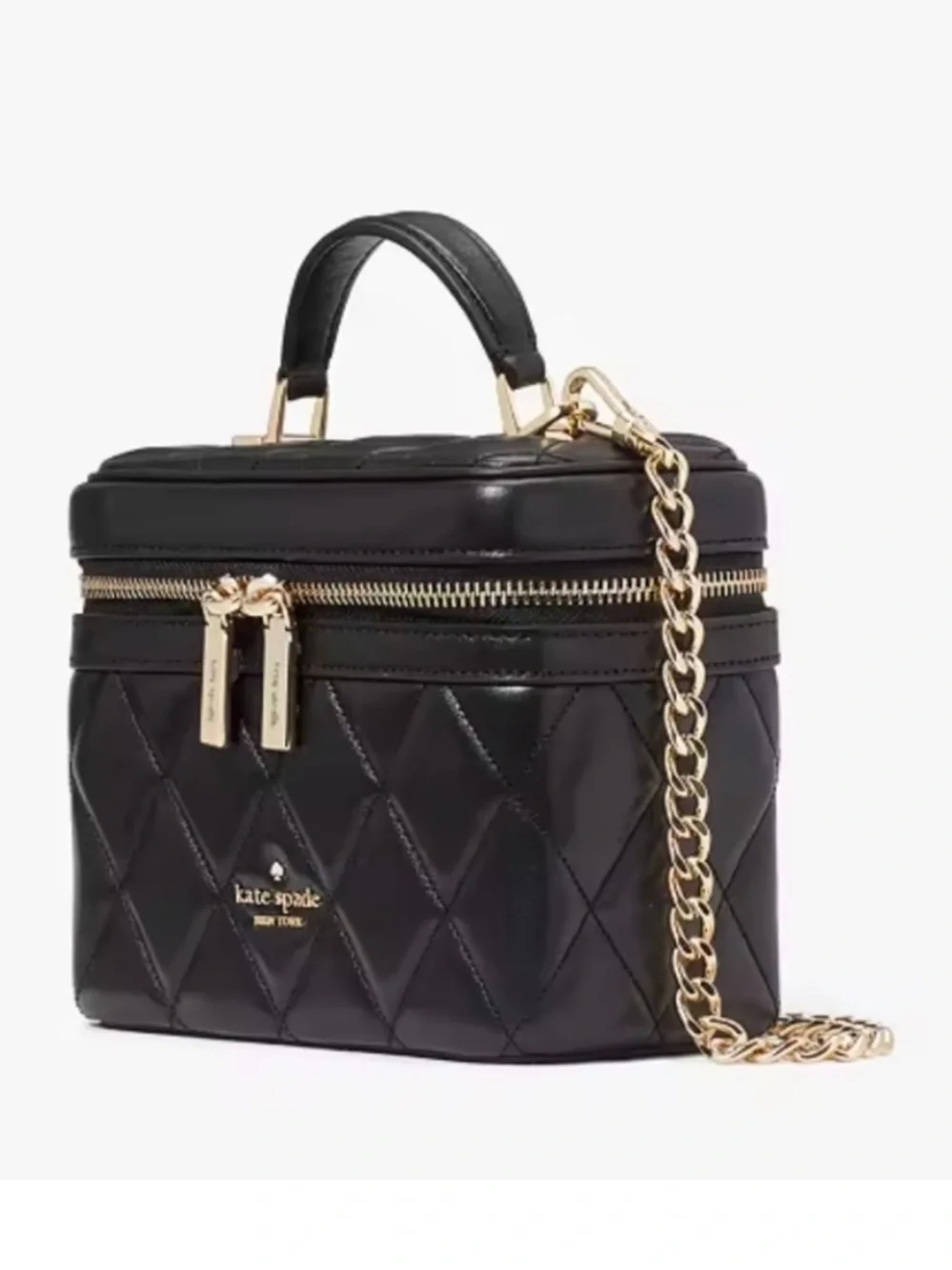 Kate Spade Carey black leather quilted trunk crossbody bag NEW!